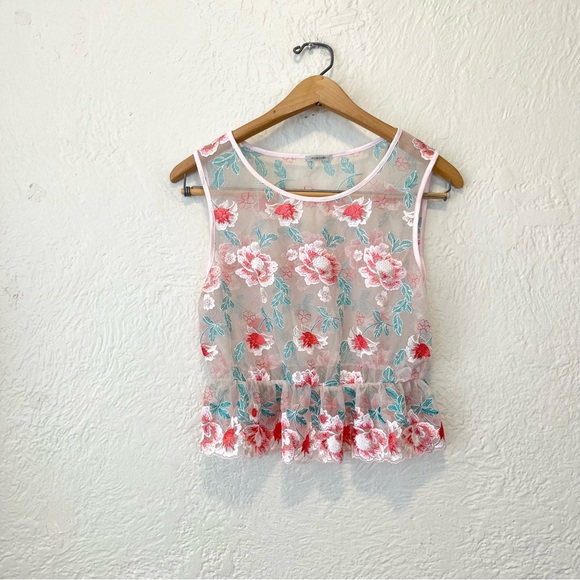 INTIMISSIMI Top Sheer Mesh Embroidered Floral Cropped Medium M - Picture 2 of 10